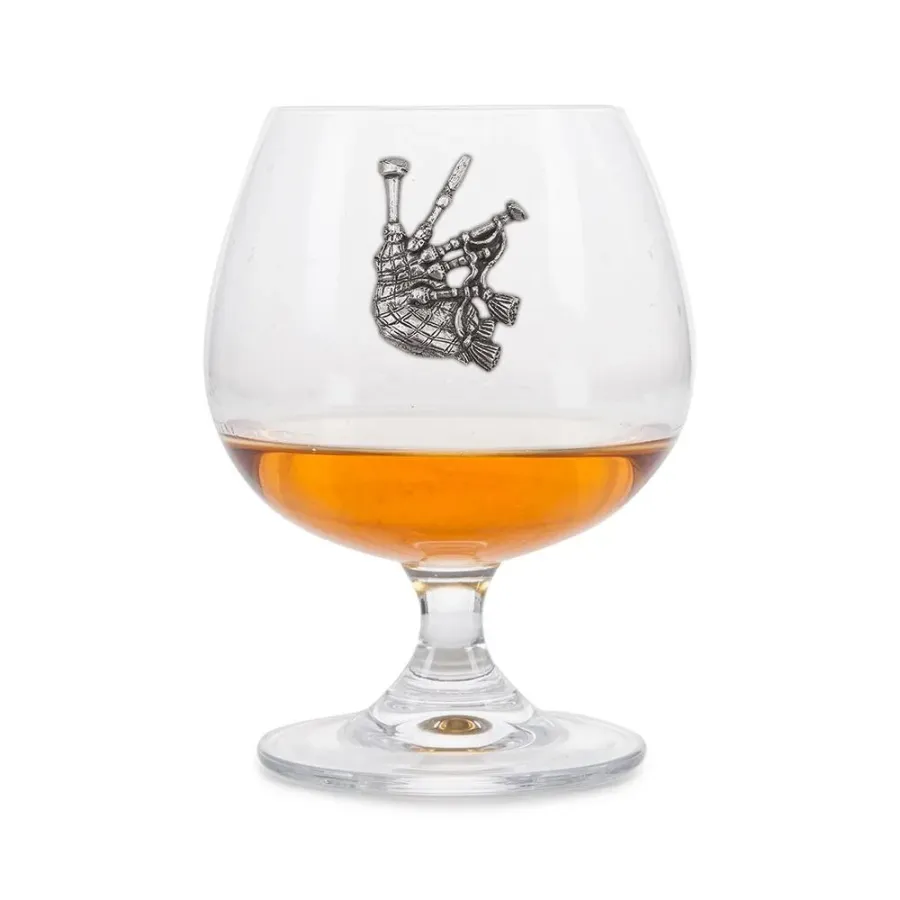 obrazek 1 Wyjątkowy prezent - kieliszek do brandy z cynowym emblematem ze szkocka dudą