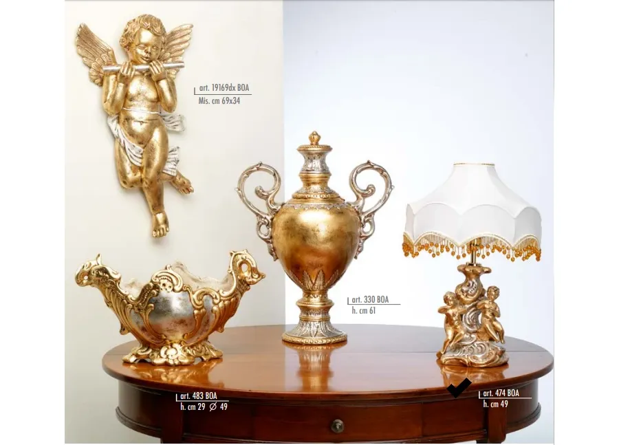 obrazek 1 Stylowa lampa 2 aniołki z pomarańczowym, perłowym abażurem - Valle d'oro Patchi