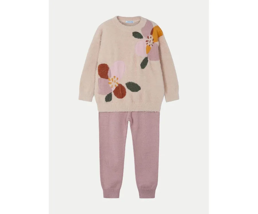 obrazek 1 Mayoral Komplet sweter i spodnie materiałowe 4553 Różowy Regular Fit