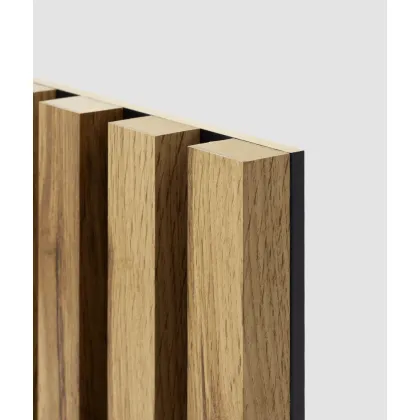 Zdjęcie 275x30x2,4 cm LD (6 lameli slim dąb wotan) panel akustyczny na płycie MDF 6 mm - dekoracja ścienna 3D