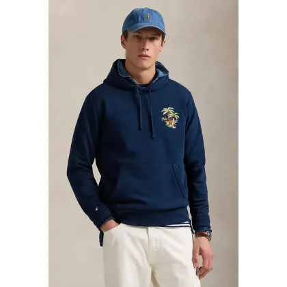 Zdjęcie Polo Ralph Lauren bluza bawełniana Long Sleeve Sweatshirt męska kolor niebieski z kapturem z nadrukiem 710959030