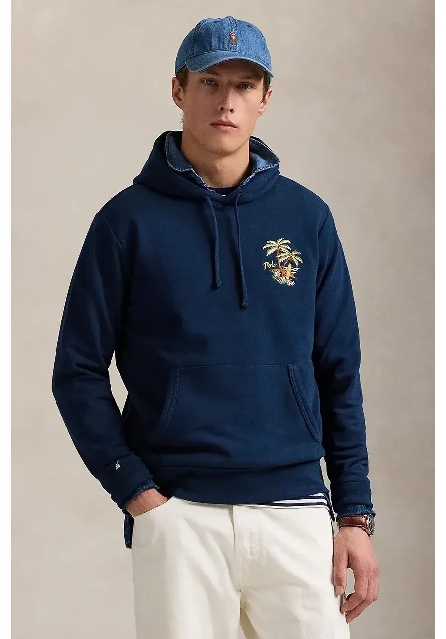 obrazek 1 Polo Ralph Lauren bluza bawełniana Long Sleeve Sweatshirt męska kolor niebieski z kapturem z nadrukiem 710959030