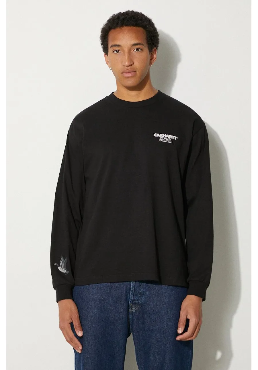obrazek 1 Carhartt WIP longsleeve bawełniany Ducks kolor czarny z nadrukiem I033663.89XX