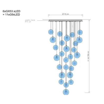 Zdjęcie Niepowtarzalny kaskadowy żyrandol z wielobarwnymi kulami z dmuchanego szkła – Il Paralume Marina