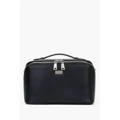 Zdjęcie Estro: Czarna kompaktowa kosmetyczka damska ze skóry naturalnej