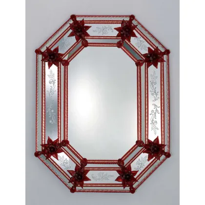 Zdjęcie Ręcznie robione i grawerowane weneckie lustro Murano o kształcie ośmiokąta