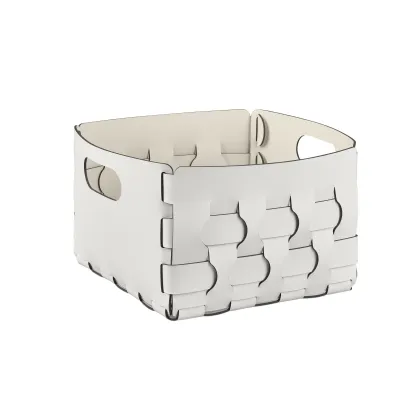 Zdjęcie Elegancki biały kosz Dubai 25x25xH20 cm o wyrazistym, falistym splocie w formie prostokątów i kwadratów