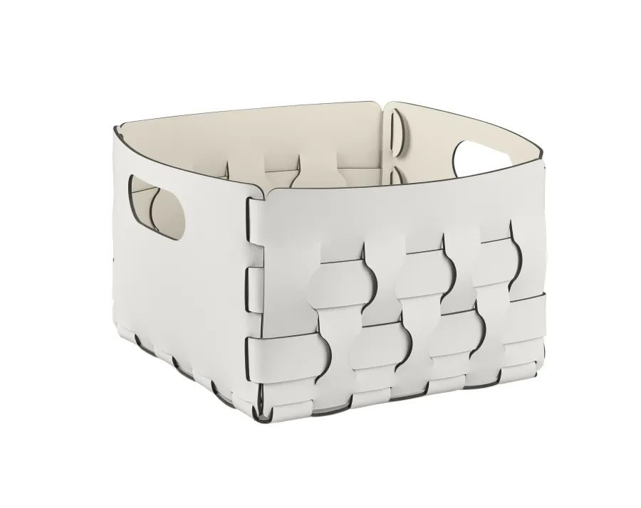 obrazek 1 Elegancki biały kosz Dubai 25x25xH20 cm o wyrazistym, falistym splocie w formie prostokątów i kwadratów