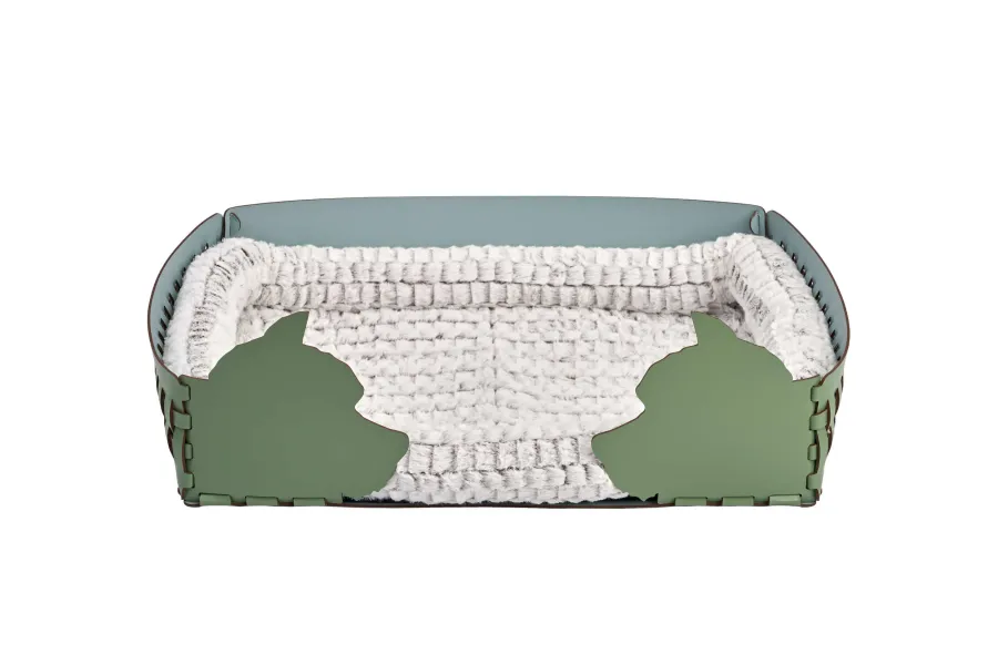 obrazek 1 Unikalne skórzane legowisko dla psa 60x42xH15 cm w kolorze eukaliptusa