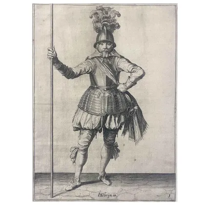 Picture Antique print Man in armor with halberd from the 17th century