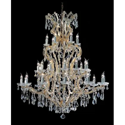 Zdjęcie Stylowy żyrandol Mariateresa z pozłacaną metalową ramą pokrytą szklanymi ramionami i przezroczystymi kryształowymi zawieszkami - Il Paralume Marina