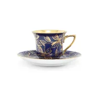 Picture Luxurious Windsor espresso cup and saucer made of porcelain decorated with cobalt gold flowers – Leander