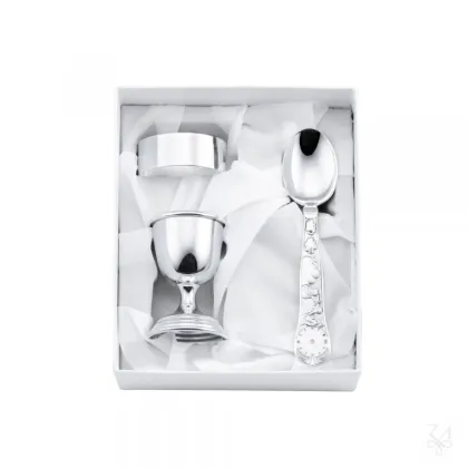 Zdjęcie Stylowy zestaw – kieliszek do jajek, pierścień na serwetki i łyżka dla dziecka – Zaramella Argenti