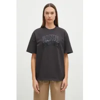 Zdjęcie GANNI t-shirt bawełniany Heavy Cotton Drop Shoulder Fringe damski kolor czarny T4056