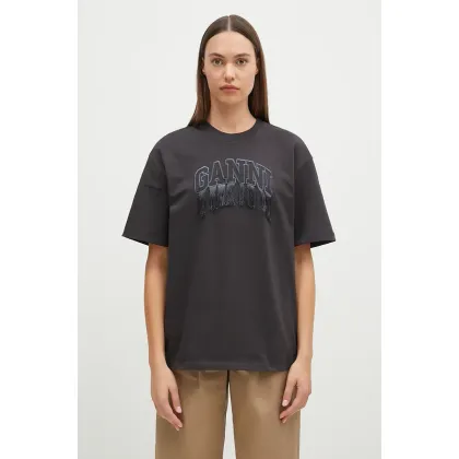 Zdjęcie GANNI t-shirt bawełniany Heavy Cotton Drop Shoulder Fringe damski kolor czarny T4056