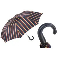 Zdjęcie Piękny stylowy parasol męski w paski ze skórzaną ciemną rączką - Pasotti