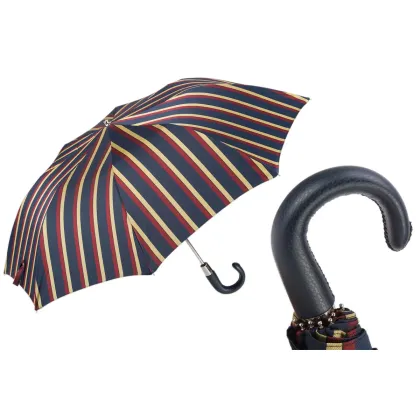 Picture Beautiful, stylish striped men's umbrella with a dark leather handle - Pasotti