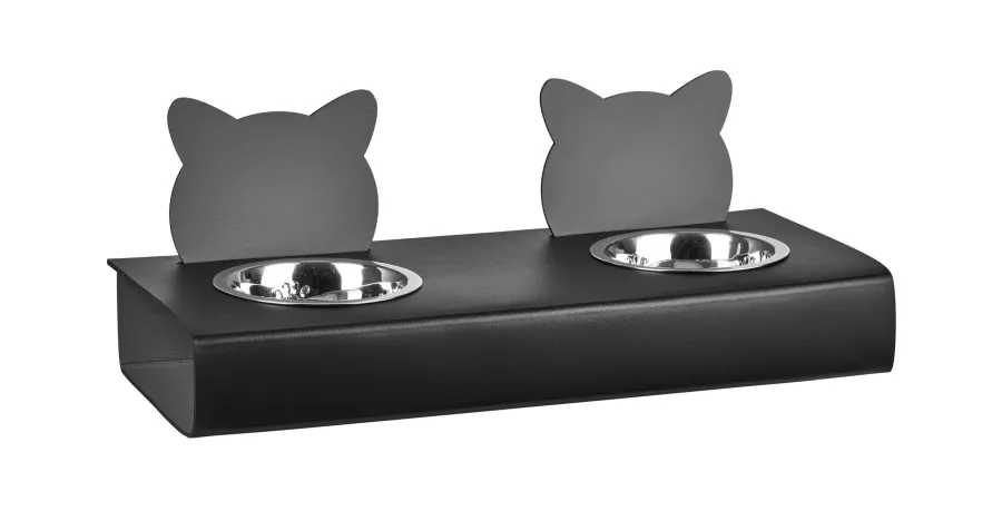obrazek 1 Wyjątkowy czarny zestaw misek dla kota 40x16xH6 cm