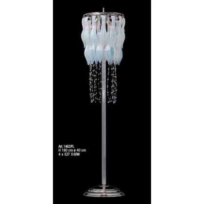 Zdjęcie Chromowana lampa stojąca z liśćmi ze szkła Murano i perłami Swarovskiego – Il Paralume Marina
