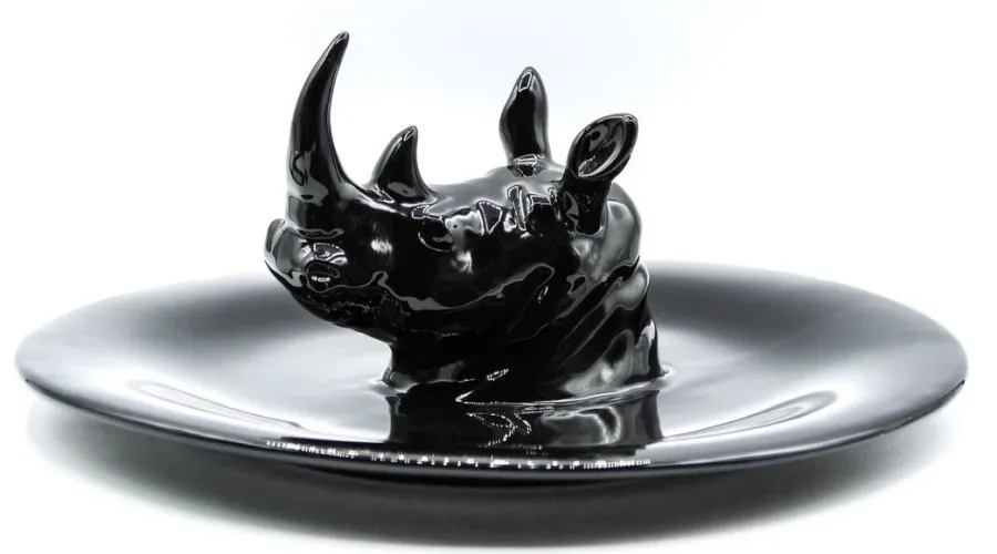 obrazek 1 Wspaniały talerz ceramiczny zdobiony głową nosorożca