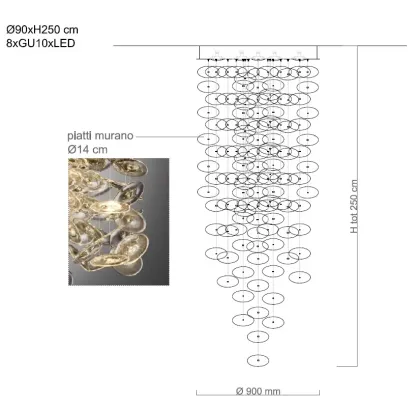 Zdjęcie Metalowa sufitowa lampa wisząca z dekoracją z przezroczystego szkła w stylu Murano – Il Paralume Marina