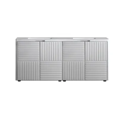 Zdjęcie Biała skóra eko - elegancka, podwójna szafka łazienkowa BOSTON z misami - Collecion Alexandra