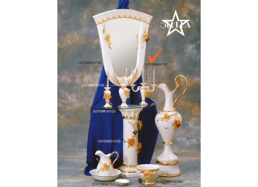 obrazek 1 Luksusowy trójramienny świecznik ceramiczny ze szklanymi kwiatami