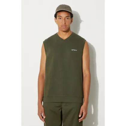 Zdjęcie Carhartt WIP kamizelka bawełniana Script V-Neck Vest Sweat kolor zielony z aplikacją I033907.2DTXX