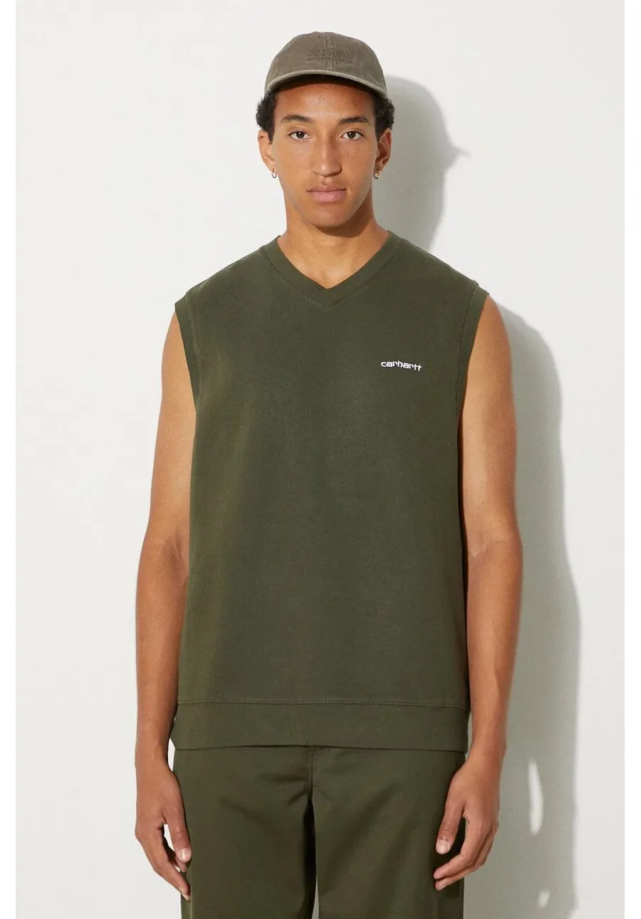 obrazek 1 Carhartt WIP kamizelka bawełniana Script V-Neck Vest Sweat kolor zielony z aplikacją I033907.2DTXX