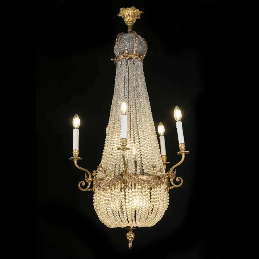 obrazek 1 Elegancki XIX-wieczny żyrandol Empire z kryształu i złoconego brązu
