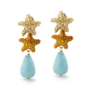 Picture Luxury 18K Gold Plated Silver Earrings Orange Nail Polish Celestial Fourth Stones