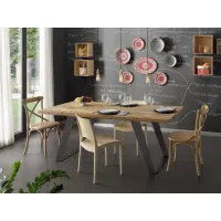 Picture Modern Italian table made of alder and fir with beige patina, iron legs - Zanini