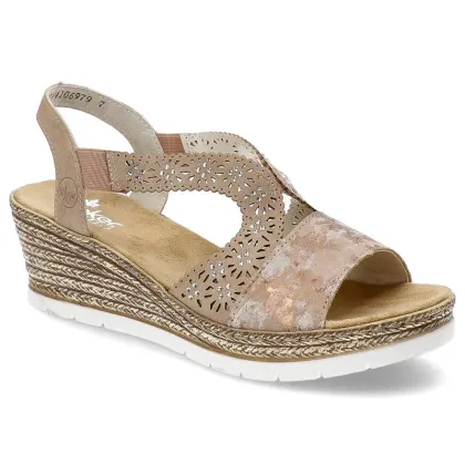 Zdjęcie Różowe Sandały Rieker Eleganckie Buty Na Koturnie