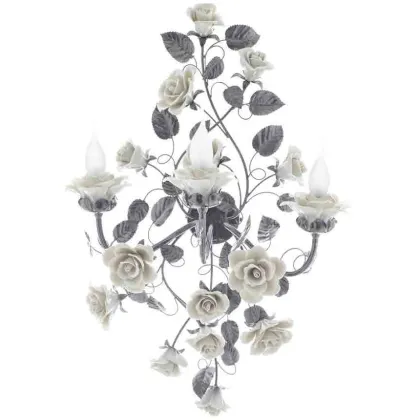 Picture Black porcelain wall lamp with 3 bulbs and beautiful flowers - Napoleon