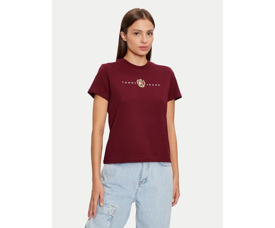 obrazek 1 Tommy Jeans T-Shirt Crest Linear DW0DW18795 Bordowy Regular Fit