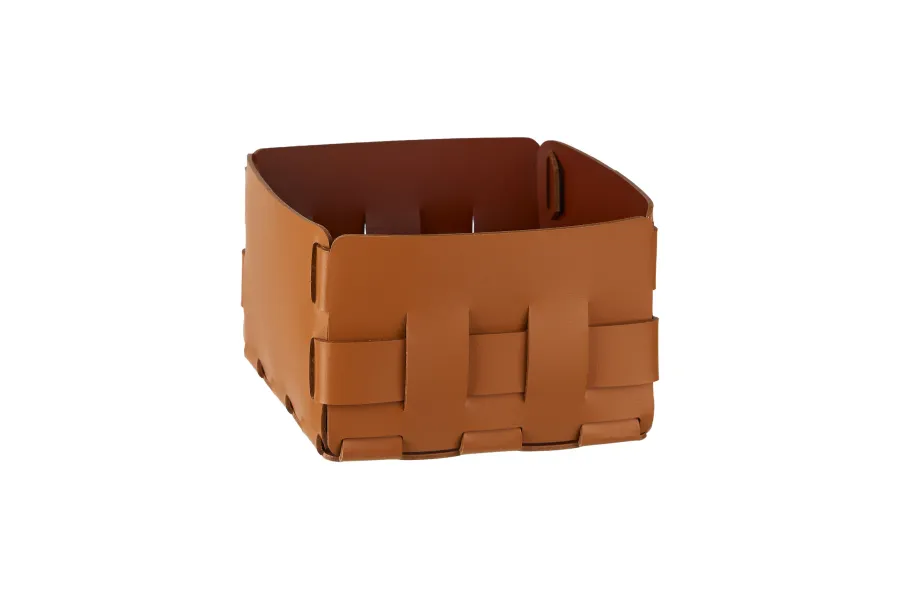 obrazek 3 Skórzany kosz Bottega 19x19xH13 cm w kolorze jasnego bursztynu