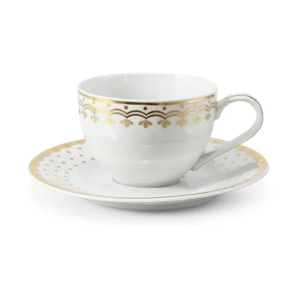Zdjęcie Piękna filiżanka ze spodkiem z porcelany zdobiona złotym motywem – wariant 1 – Leander