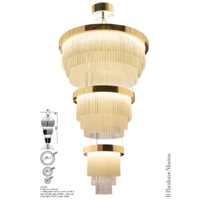 Zdjęcie Luksusowy żyrandol w formie trzech metalowych pierścieni z przezroczystymi i piaskowanymi wisiorkami ze szkła Murano - Il Paralume Marina