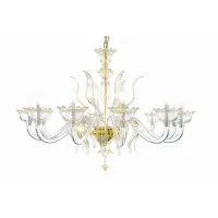 Picture Italian chandelier made of clear Murano glass with gold decorations - Il Paralume Marina