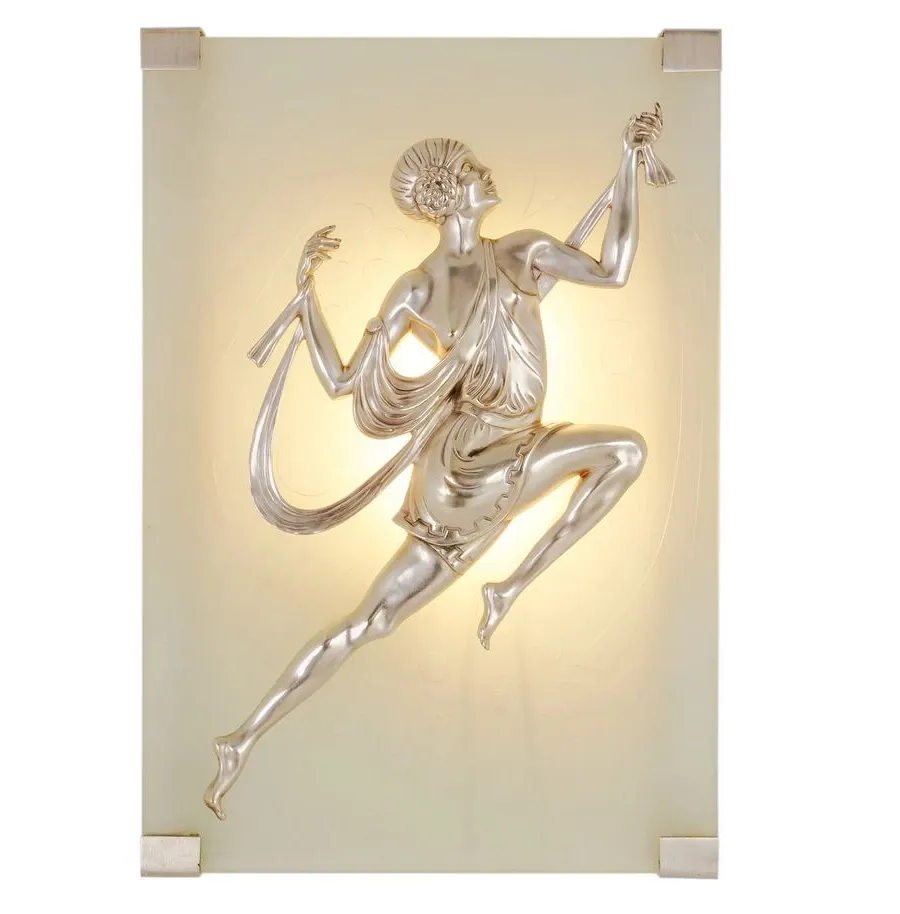 obrazek 2 Para kinkietów w stylu art deco - srebrne figurki tancerek