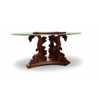 Picture Stylish antique table with a glass top and a carved base