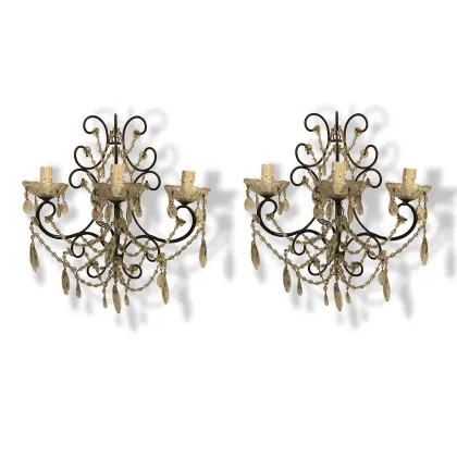 Zdjęcie Para pięknych kryształowych kinkietów o żelaznej strukturze z Włoch