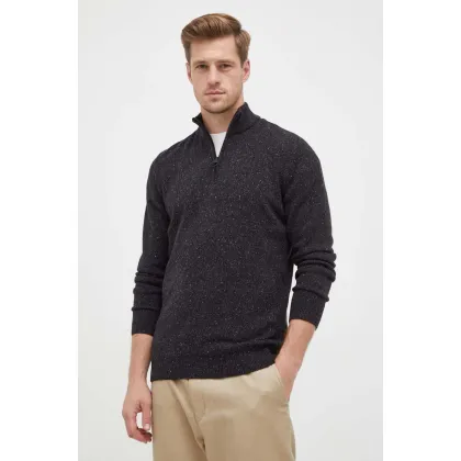 Zdjęcie Barbour sweter wełniany męski kolor czarny z półgolfem