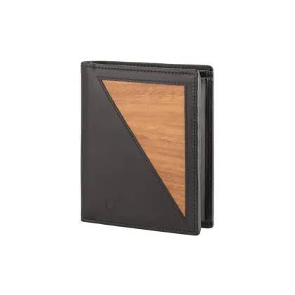 Picture A unique men's wallet made of smooth black leather and natural Amazaque wood