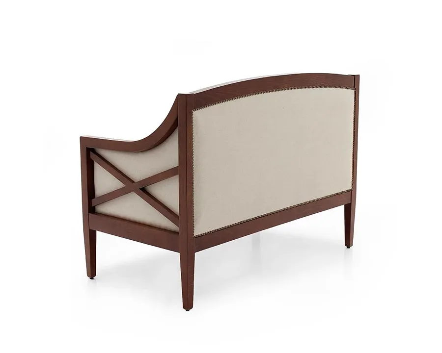 obrazek 2 Wygodna beżowa sofa w stylu art deco o strukturze drewna bukowego - Sevensedie
