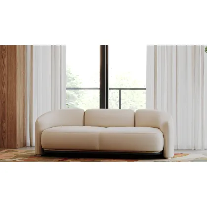 Zdjęcie Prestiżowa tapicerowana sofa z drewnianą konstrukcją i metalowymi detalami