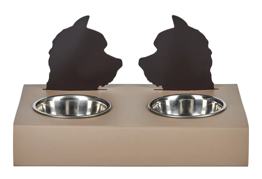 obrazek 2 Skórzany stojak na miski dla psa 40x22xH7,5 cm w kolorze cappuccino