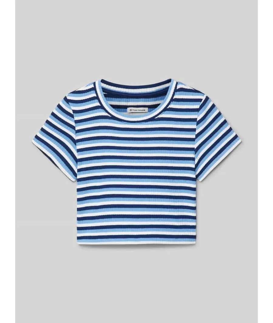 obrazek 1 T-shirt krótki z efektem prążkowania
