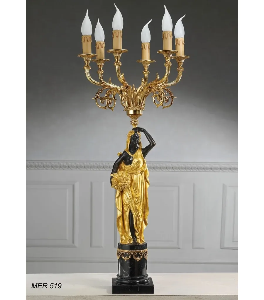 obrazek 1 Lampa stołowa z pozłacanego brązu z postacią