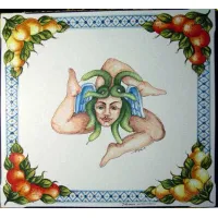 Picture Square garden countertop made of lava decorated with an original ornament - Ceramiche Valchida